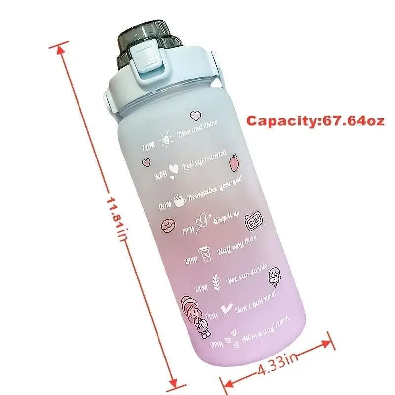 Sports Water Bottle 2L Colorful Frosted With Straw And Sticker