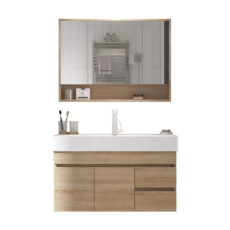 Modern Simple Large Basin Integrated Bathroom Cabinet Light Luxury Ceramic Washbasin Smart Mirror Log Color Washbasin Fixture
