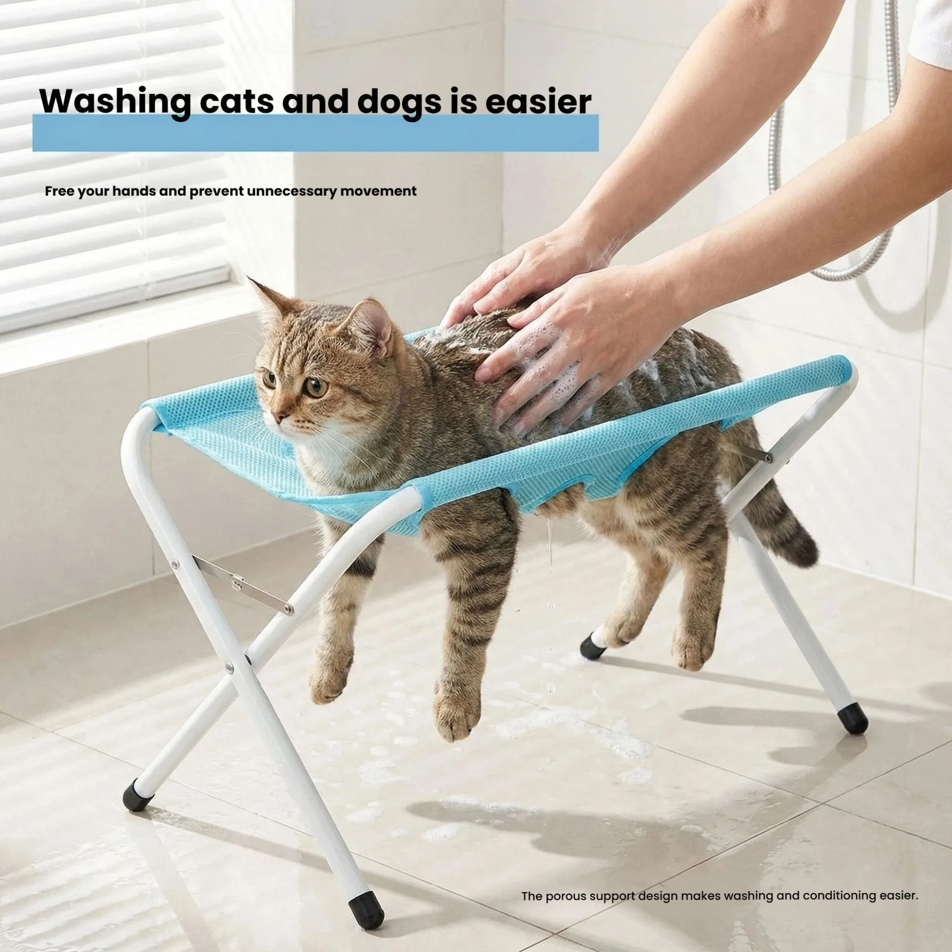 Pet Grooming Hammock Stand Foldable Breathable Mesh Bath Rack For Cats & Small Dogs Anti-Escape Easy To Trim Nails And_voghion.com