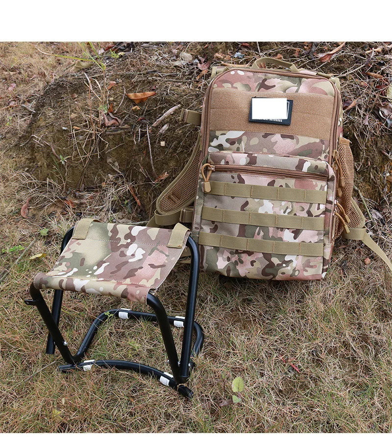 25L Outdoor Sports Fishing Backpack With Foldable Seat 900D Oxford Fabric Wear Resistant Breathable Camping Travelling Back Pack 6