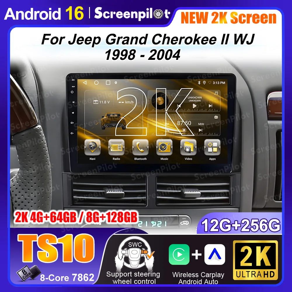 Android 16 para Jeep Grand Cherokee II WJ 1998-2004, Pantalla de Monitor, TV para Auto, GPS, Reproductor de Video, Autoradio, Navegación, Estéreo, Radio 1