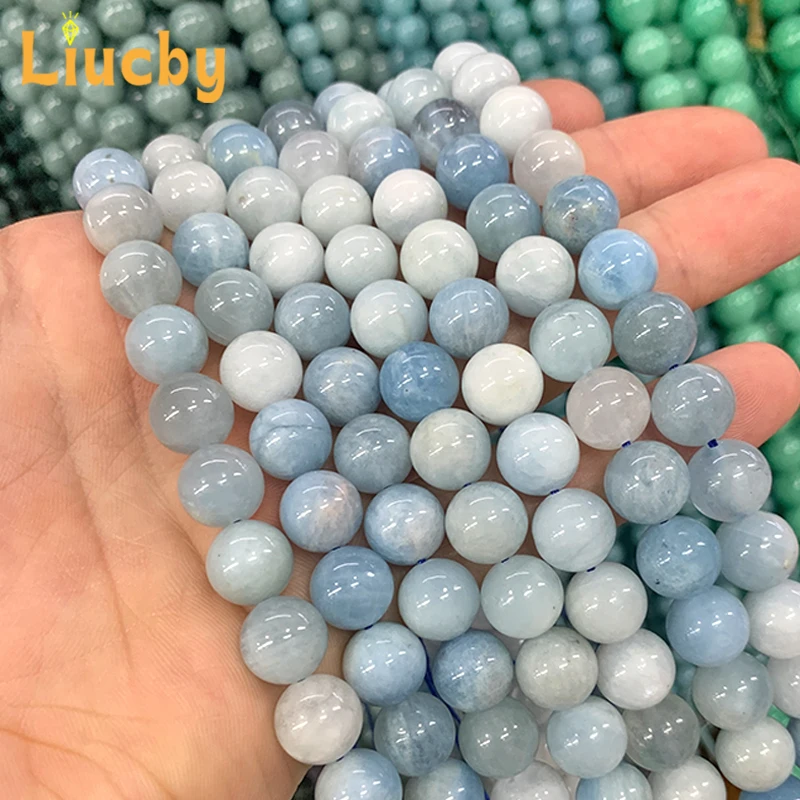 100% Natural stone Pure Natural Sea Blue Treasure jade Beads For Jewelry Making DIY Advanced sense Bracelets 15"Inch 6/8/10/12mm 3