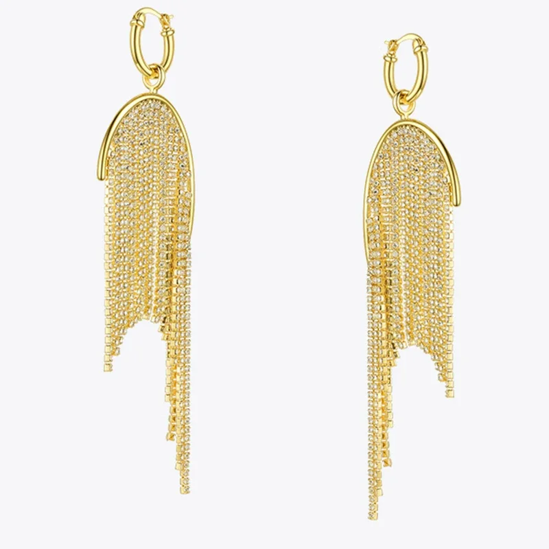 

Crystal Long Tassel Drop Earrings For Women Gold Color Shiny Statement Zircon Dangle Earings Fashion Jewelry