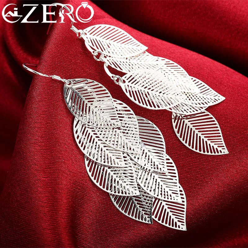 925 Sterling Silver Earrings fashion Jewelry Woman Layered Hollow Leaves Tassel Long Drop earrings Trendsetter Christmas Gifts
