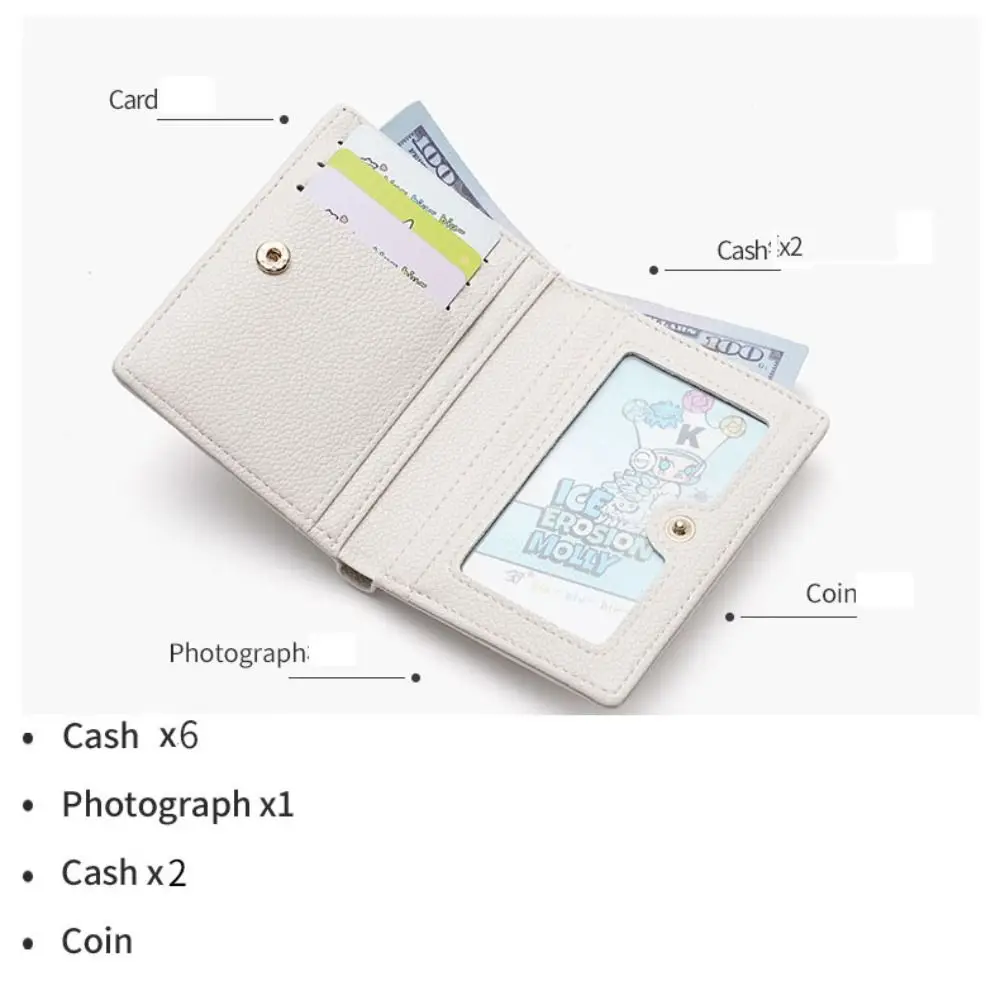 PU Leather Short Wallet For Women's Fashion Solid Color Large Capacity Lady Handbag Foldable Thin Card Holder Coin Purses 5