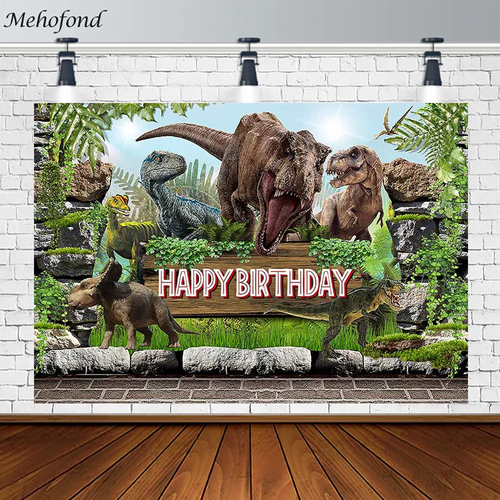 

Mehofond Backdrop for Photography Jungle Dinosaur World Boy 1st Birthday Party Background Forest Green Grass Decor Photo Studio