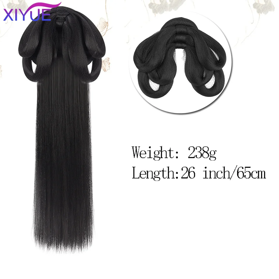 XIYUE  Chinese Ancient Wig Women Hanfu Wigs Headdress Photography Dance Accessory Wigs Black For Women Integrated Hair bun