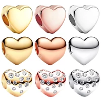 DIY Sparkling Gold Rose Gold Silver Heart Shape Charm Bead Fit Original 925 Sterling Silver Bracelet Women Fashion Jewelry Gift 1
