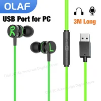 3M Long USB Wired Headphones In-ear Earphones With Mic USB-A Cable Handsfree Headset Gaming USB Earbuds For Desktop Laptop PC 1