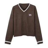 Taylor's TTPD Knit Sweater TS Knitwear Loose Cropped Pullover Contrast V-neck Autumn Winter Long Sleeves Women Top Merch Clothes - Image 3