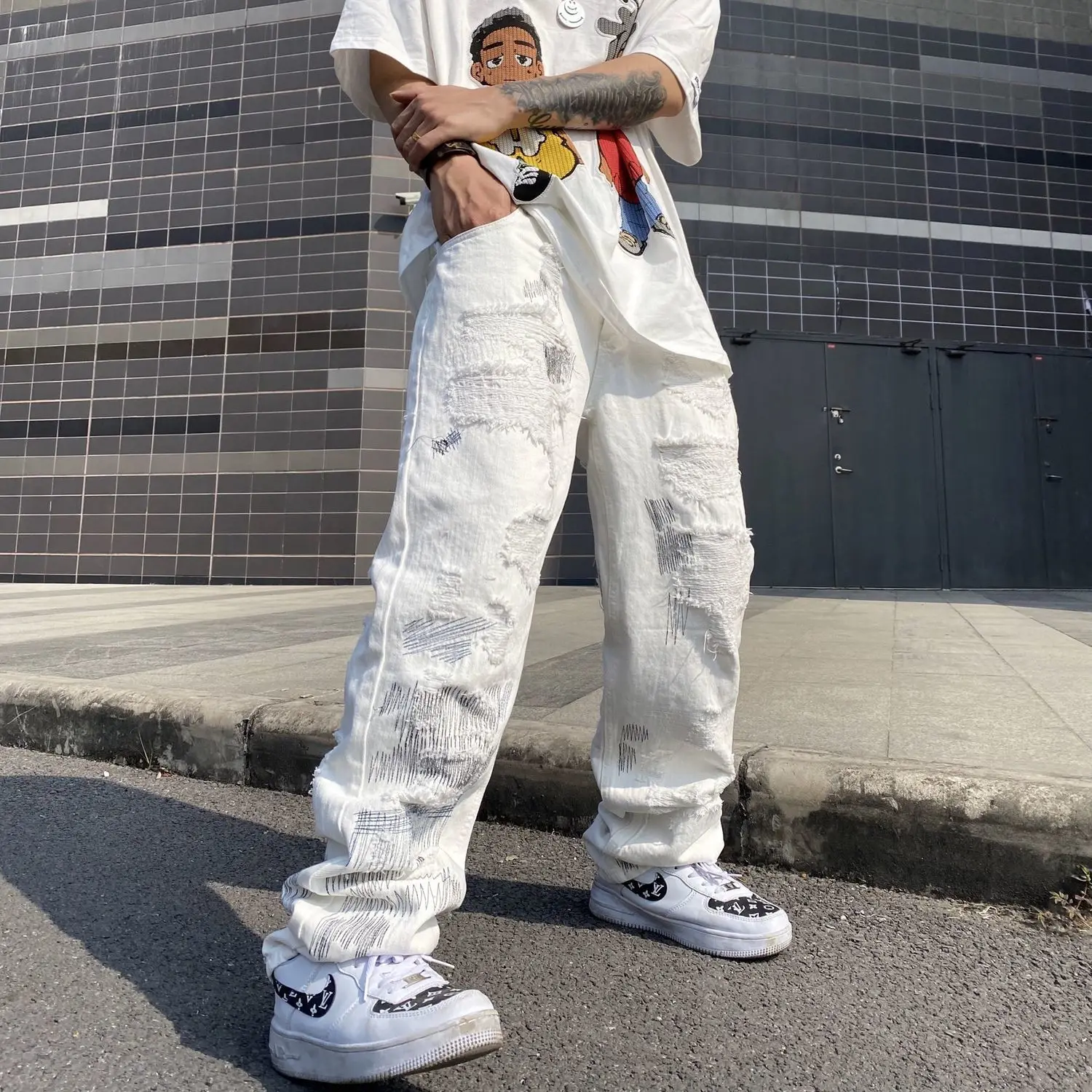 Ripped Jeans Hip Hop Y2k 2023 Trends Clothes Men Streetwear Baggy Pants Trousers Trendyol Men's Slim Korean Fashion style