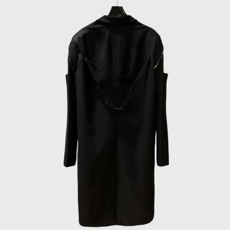 HKSH Spring Autumn New Men Tide Dark RO Style Runway Fringe Windbreaker Long Length Woven Ribbon Design High Sense Jacket HK3746