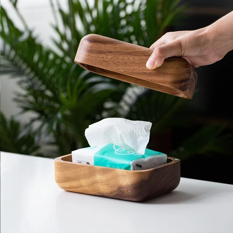 walnut wooden tissue box household living room wooden pumping paper box Japanese creative rectangular napkin paper box 4