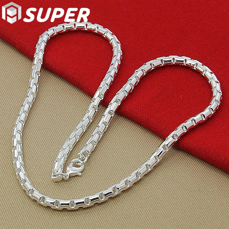 

925 Sterling Silver 4mm Box Chain Necklace For Man Women Fashion Wedding Charm Party Jewelry