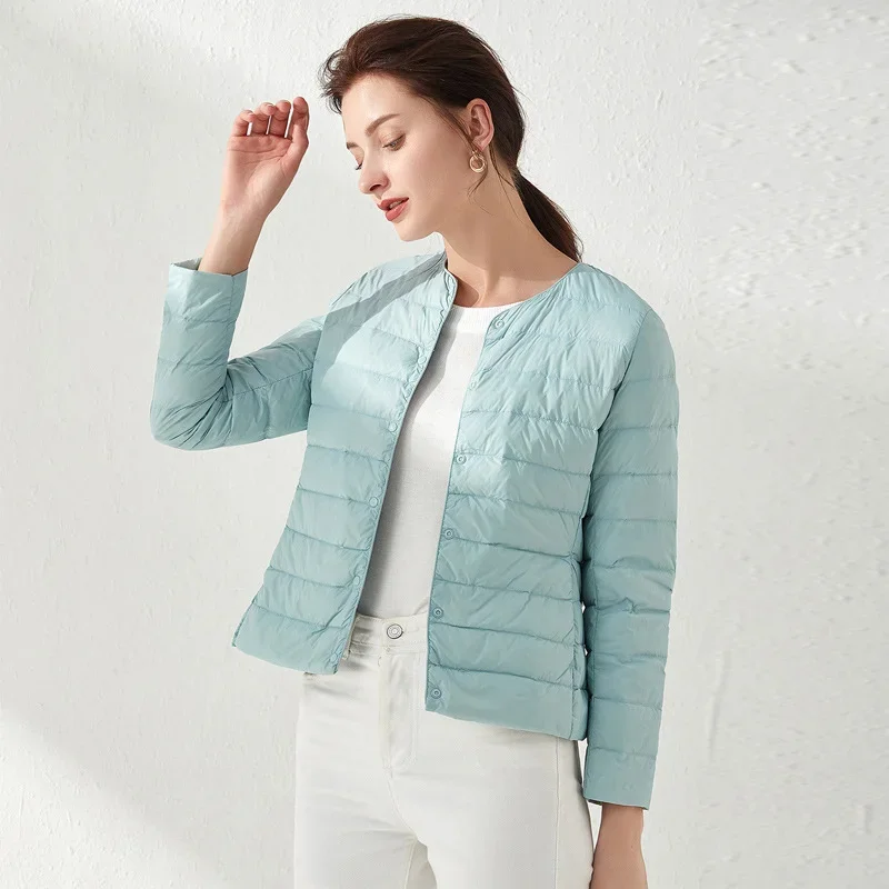2024 New Spring Winter Women Liner Warm Down Jackets Ultralight Collarless Portable Female Padded Parkas O-Neck Puffer Overcoat 4