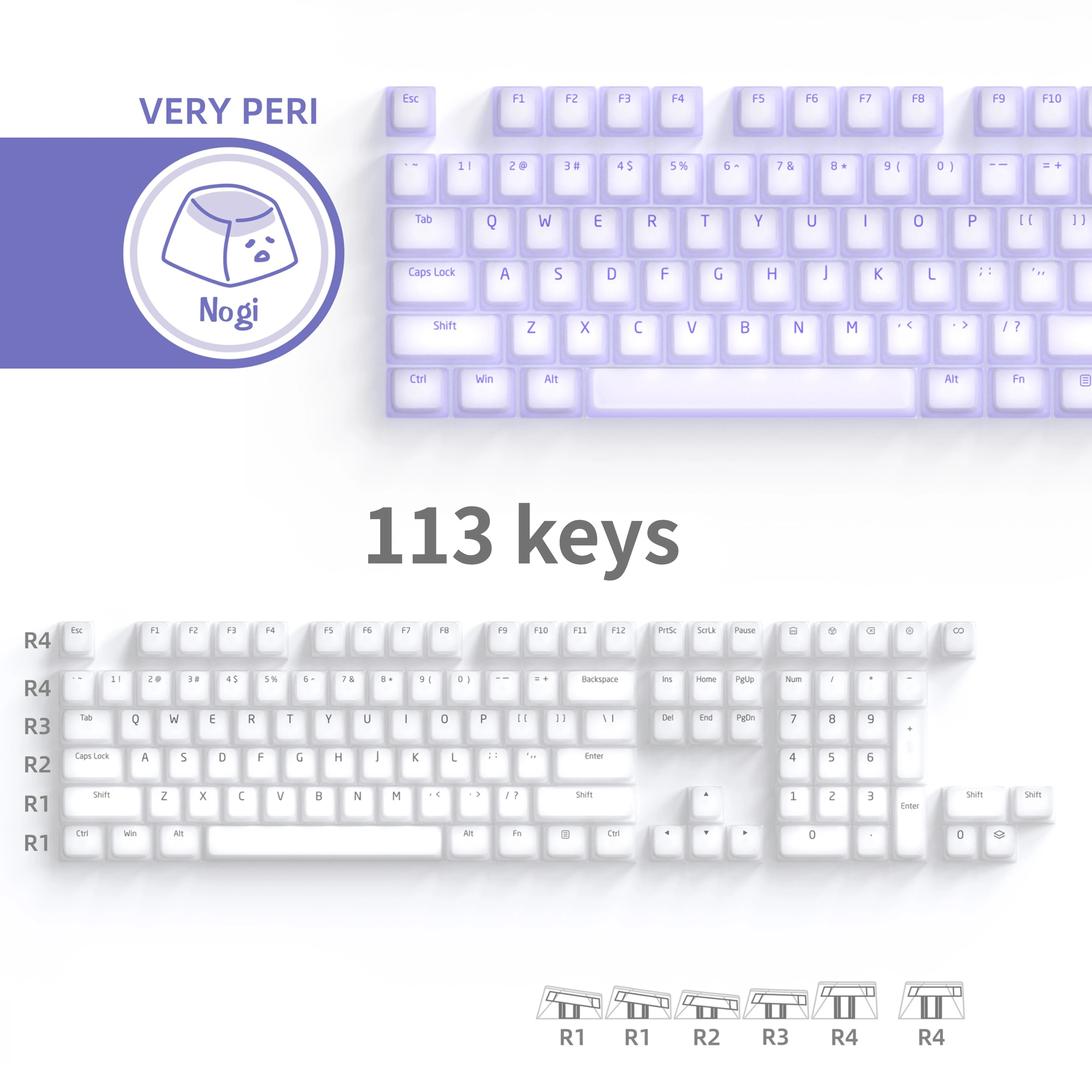 Ciy-nogi-cap Chave de Silicone 113 Chave Roxo Rosa Verde Compatível com 61 87 104 108 Teclado Mecânico - Imagem 2