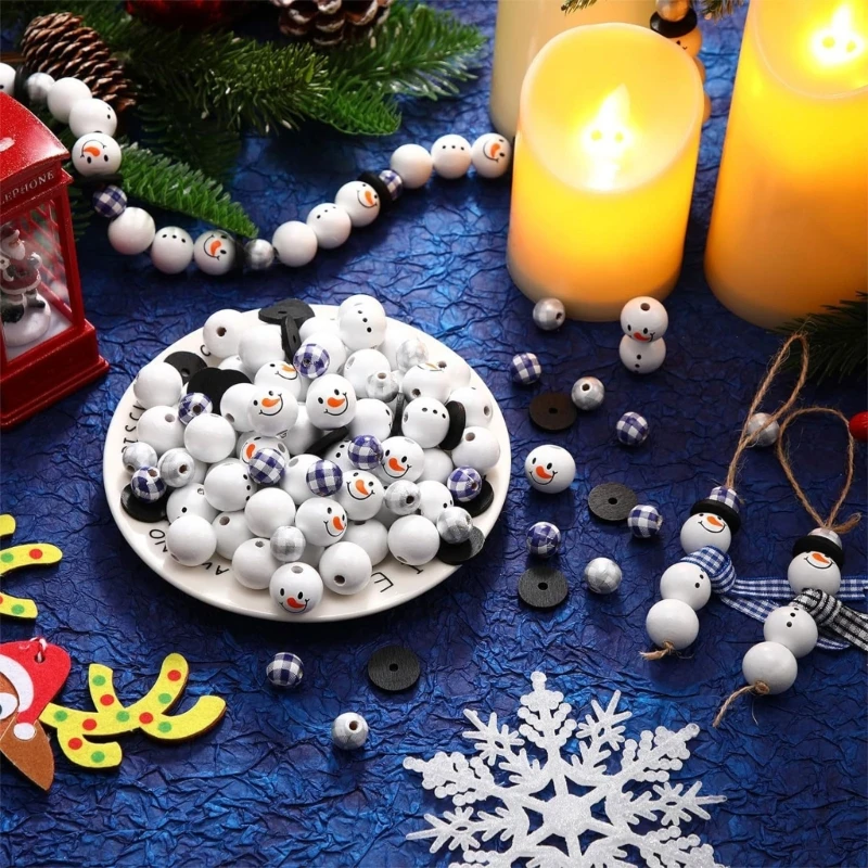 

180шт Рождественские буйволы Пледы Деревянные круглые бусины Рождественский принт Деревянные бусины