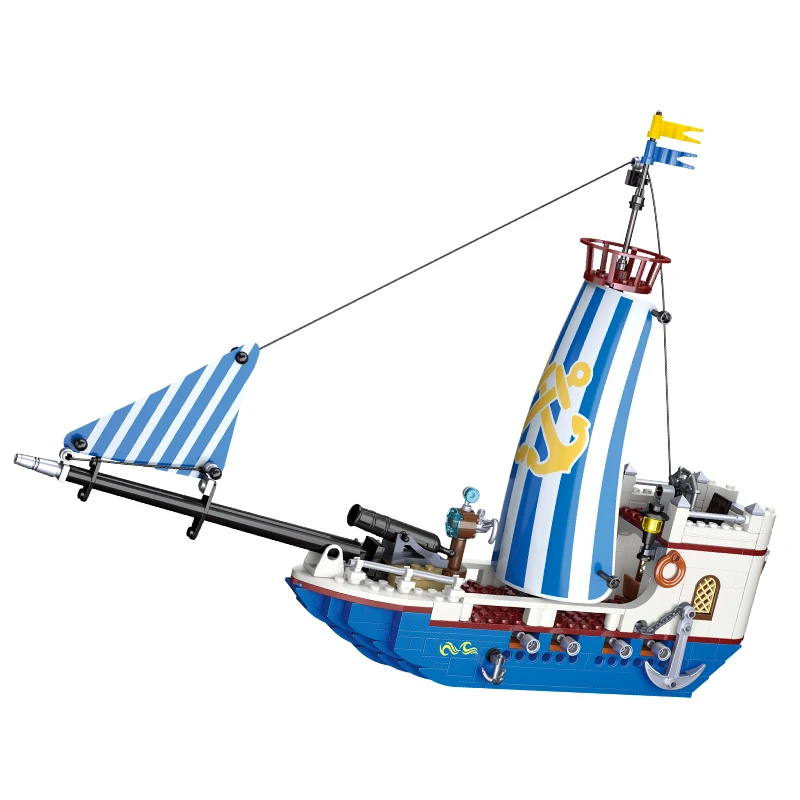 Ocean Adventure Ship Sail Puzzle Blocks - Decorative and Fun Building Set with Unique Flag Designs