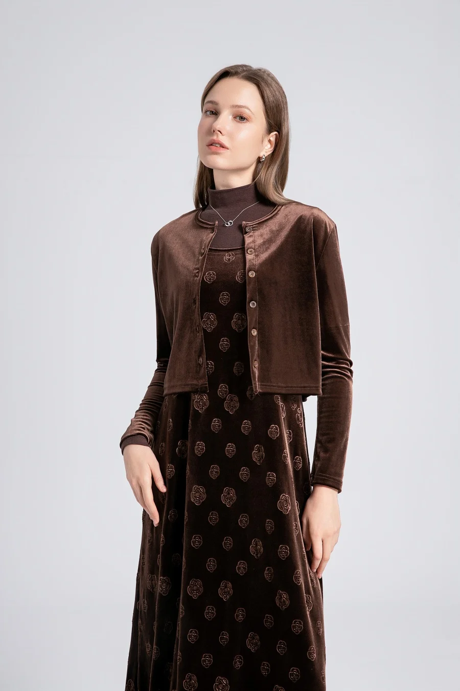 Velvet Womens Dress Set - Adjustable Strap Dress Basic Tops  Cardigan