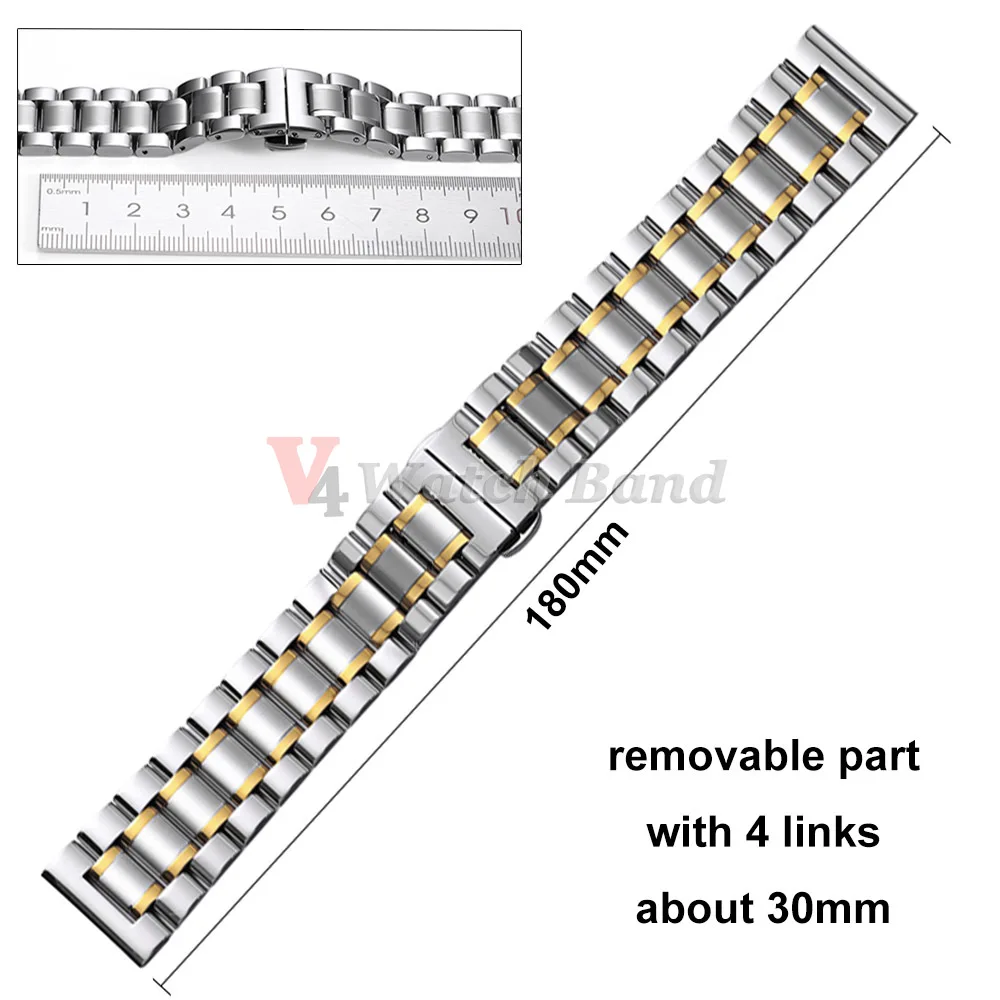 Universal Curved End Solid Stainless Steel Watch Band with Butterfly Clasp
