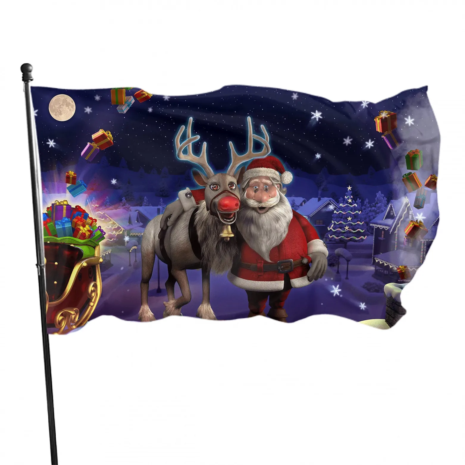 Drapeau De Jardin Merry Christmas - Décorations Extérieures - Camion Rouge à LED Avec Trois Nains De Cour - Décoration De Jardin De Noël à éclairage Solaire - 30,5 X 45,7 Cm