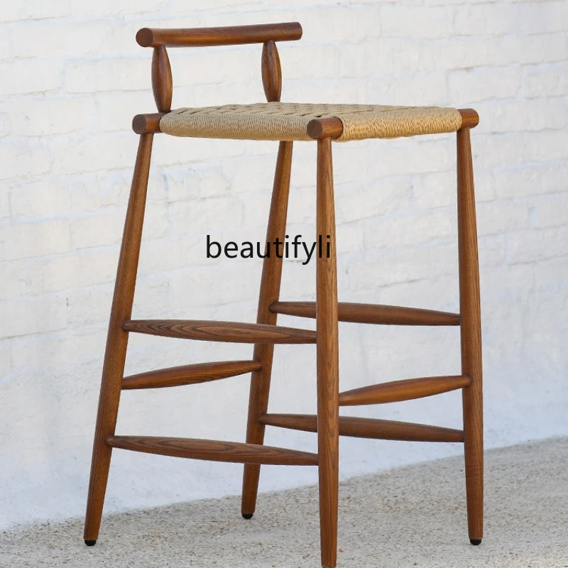 

Outdoor Solid Wood Bar Stool Teak Rattan High Chair