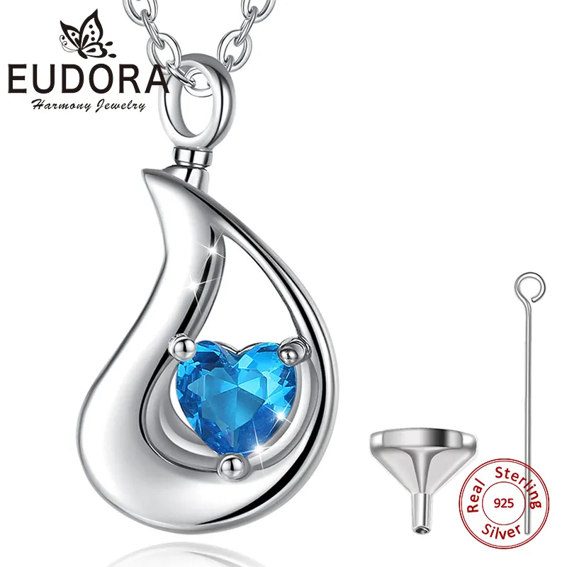 Eudora925SterlingSilverWaterDropAshesLocketPendantNecklace