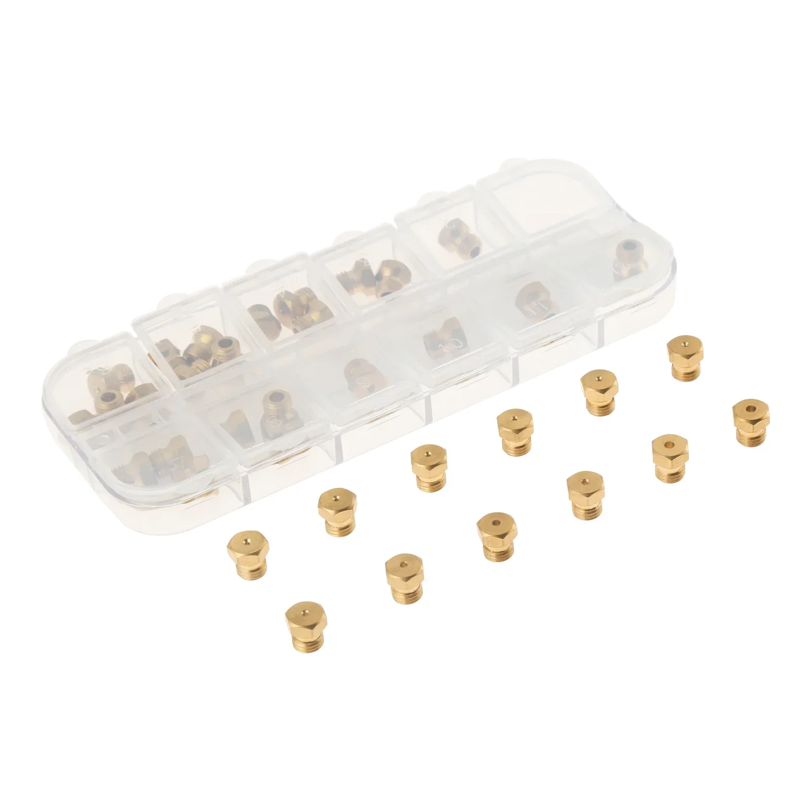 Solid Brass LP Gas Range Orifice Conversion Replacement Gas Spray Tips Gas Burner Nozzle Kit 0.3-1.9mm M6x0.75mm 36pcs/1box gas burner nozzle kit