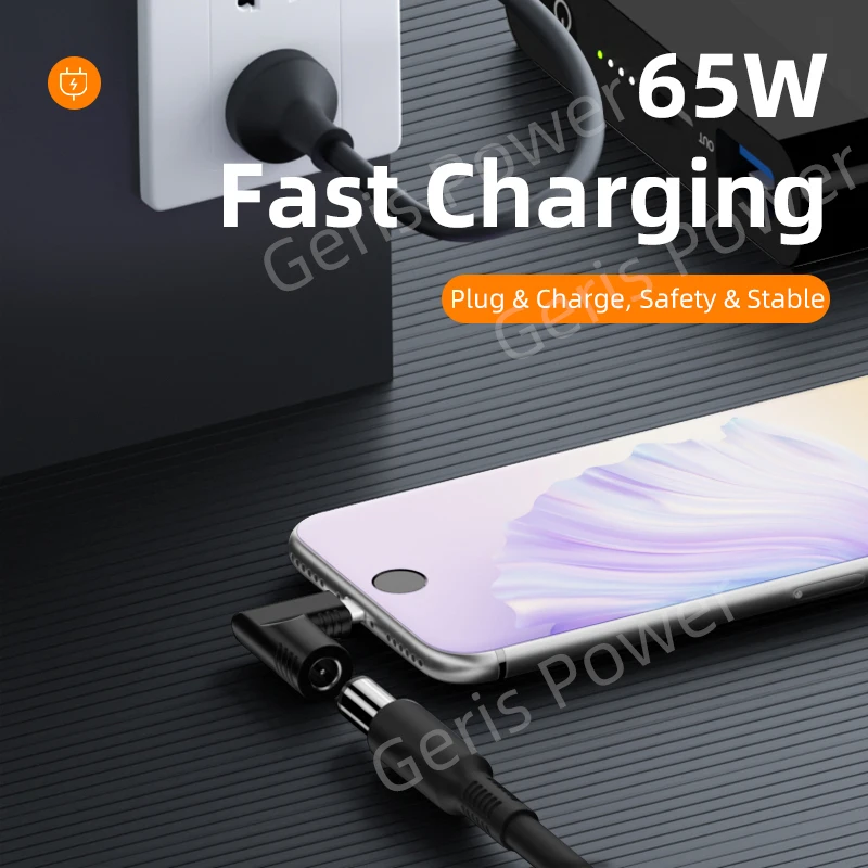 65W USB Type C PD Fast Charging Cable for Lenovo Laptop Charger Dc Square Plug to Type C PD Adapter Converter for MacBook POCO — view 4