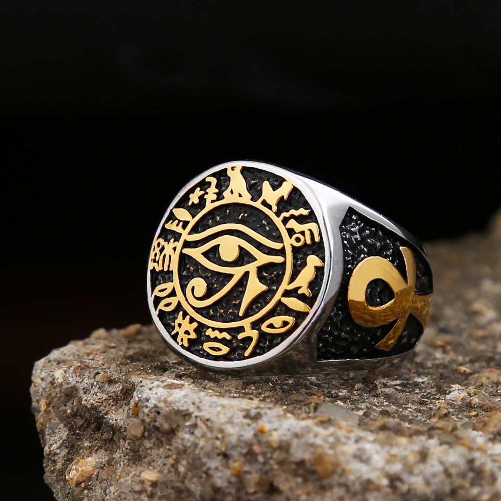 YILUOCD - Anillo De Acero Inoxidable Con Diseño De Ojo De Ra Horus Para Hombres Y Mujeres, Metal, Envoltura