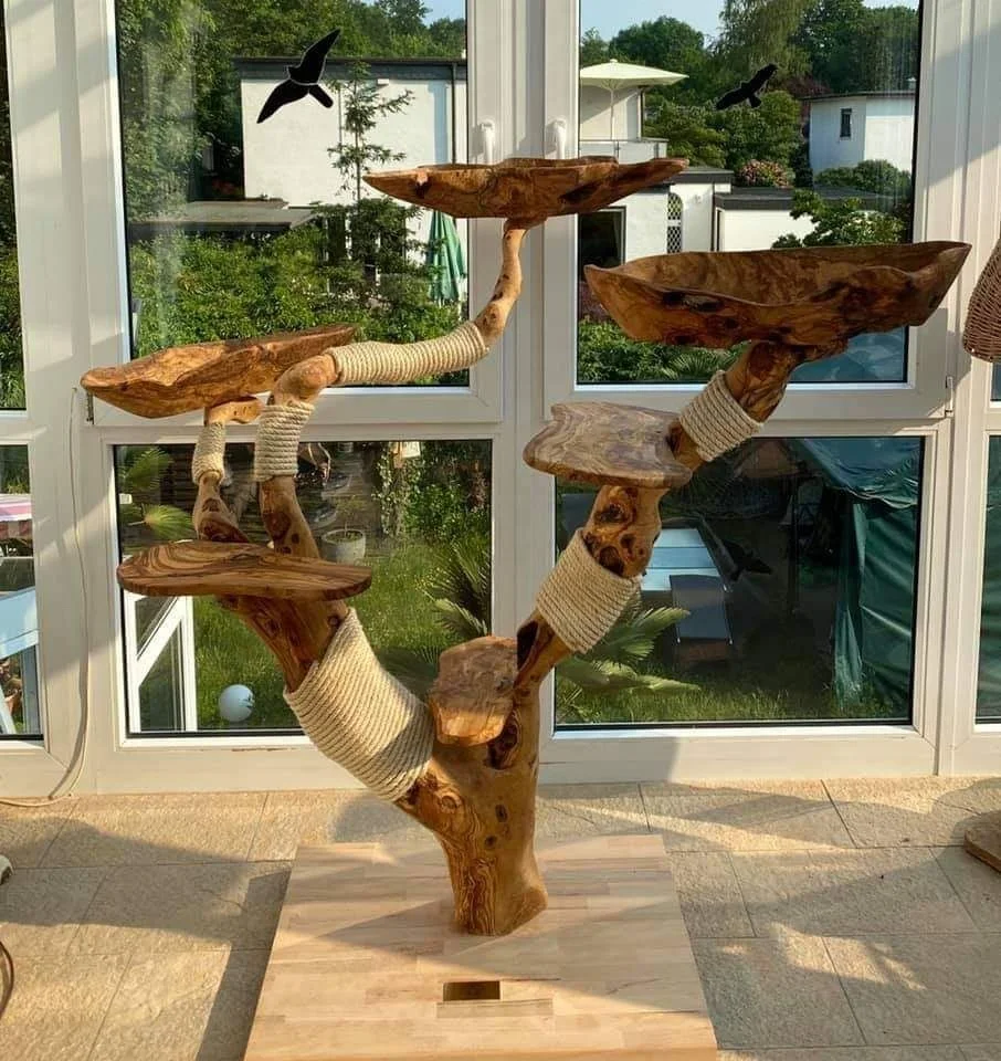 Factory Teak Wood Rack Tree Cat Scratcher Play Large Fat Pet Wood Tree Fruit Decora Stand Floral Cat For Large Cats