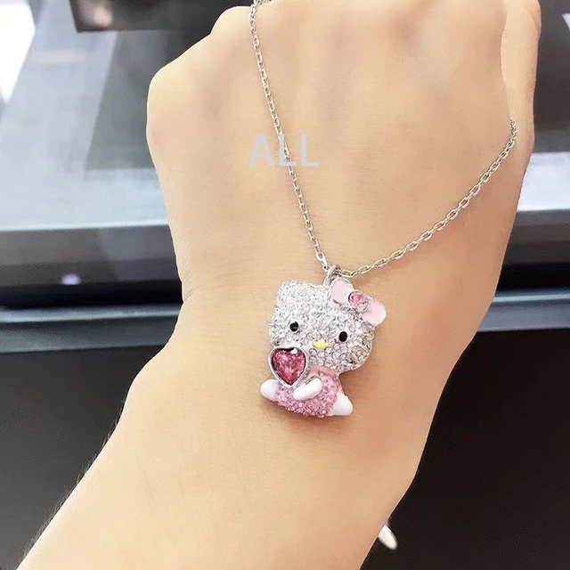 Hello Kitty Sanrio Necklace JCM Enameled Swarovski Crystals 18