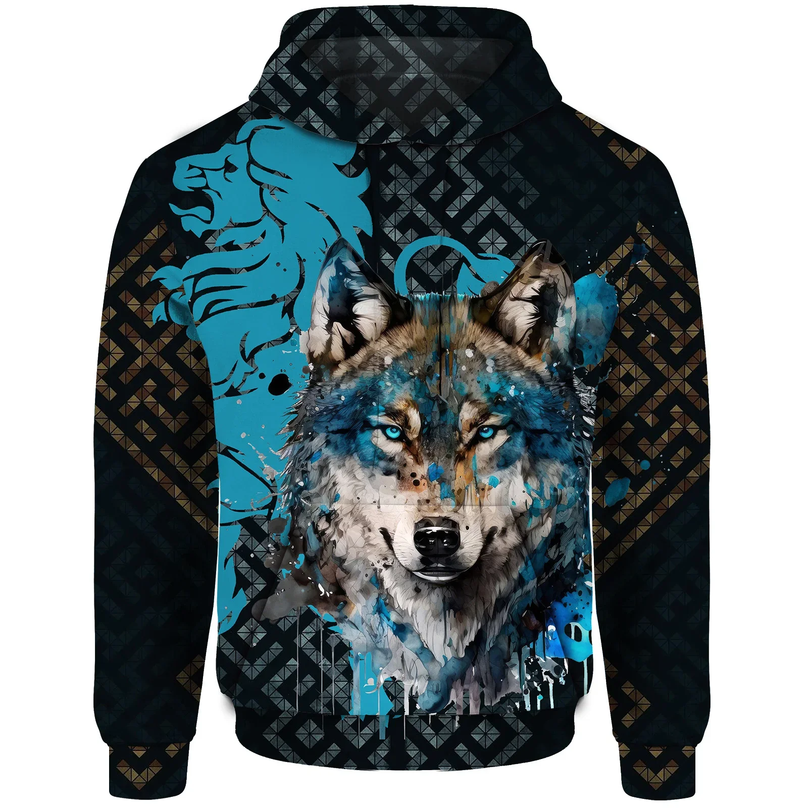 Sudadera con capucha con estampado 3D de lobo para hombre, ropa