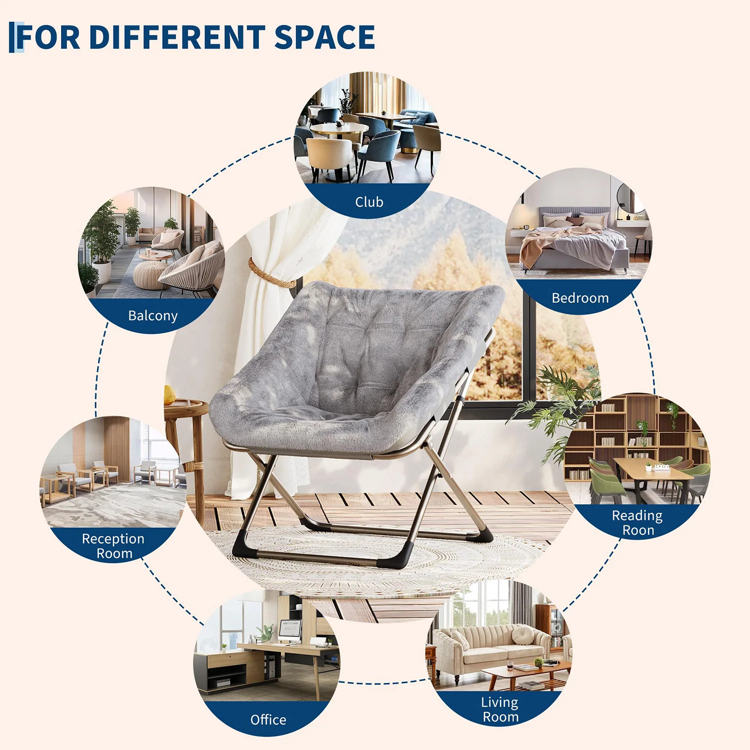 Kunstfell Klappbarer Saucer-Stuhl Rutschfest Ohne Montage Bequemer Hochlehner-Loungesessel Platzsparend Für Wohnzimmer Studentenwohnheim Apartment – Detail 8