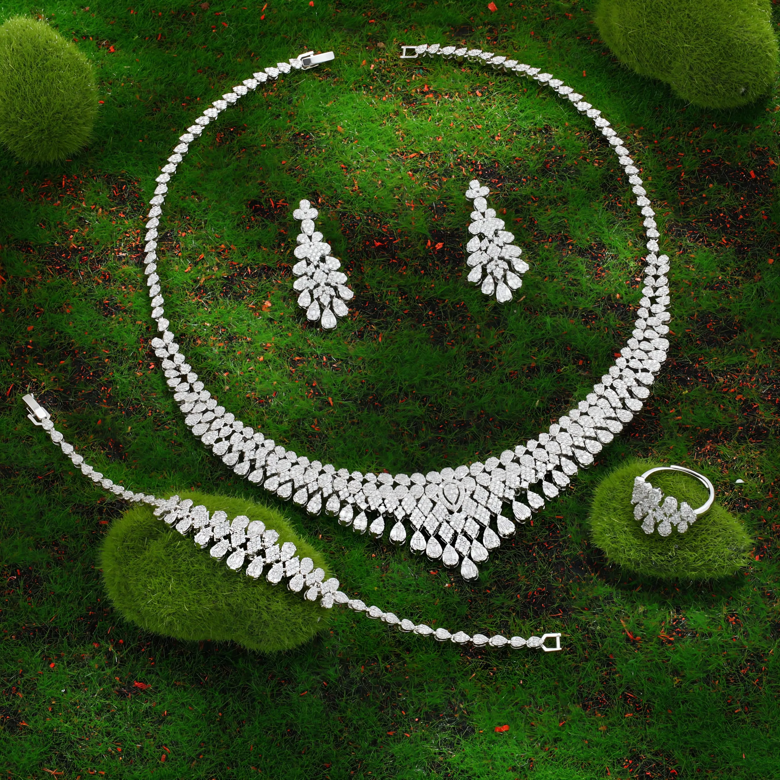 

2024 Luxury Cubic Zirconia Jewelry Set Dubai Women Bridal Wedding Dresses Engagement High Quality 4-piece Full Jewelry
