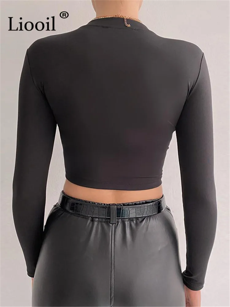 Topos de Manga 2022 o Pescoço t para Mulheres Liooil Preto Verde Curto Tshirt Longa t Camisa Feminina Novo Apertado Roupas Sexy Bodycon Colheita Topos 5 Computers & Electronics