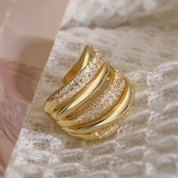 Bagues géométriques de luxe en cuivre avec incrustation de zircone cubique AAA, 31 styles, couleur or, pour femmes élégantes 3
