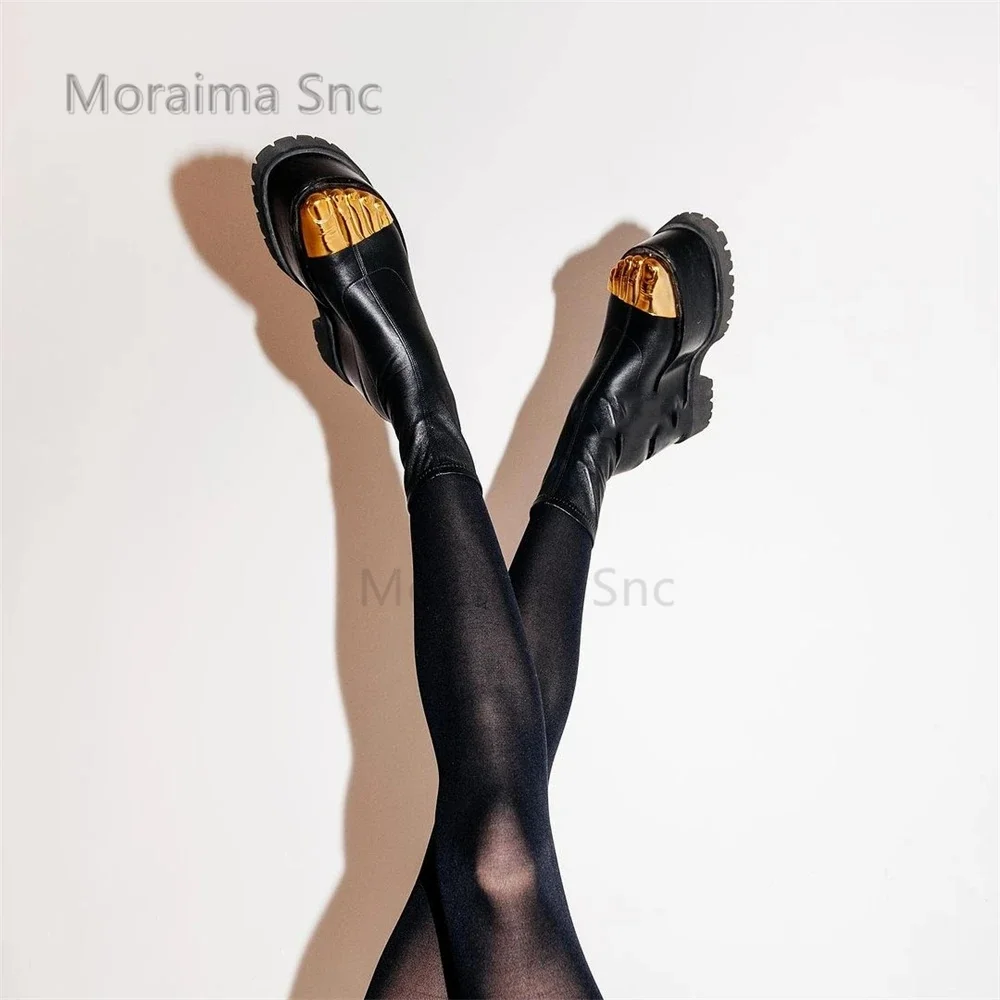 Gold Five Fingers Chunky Platform Women's Boots Ankle Boots Novelty Design Stretch Over The Knee Sock Boots Luxury Leather Boots