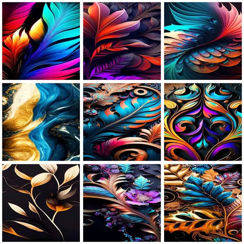 

GATYZTORY Modern Painting By Numbers Colorful Abstract Leaves Coloring On Numbers Acrylic Paints Handmade Painting Decor Gift