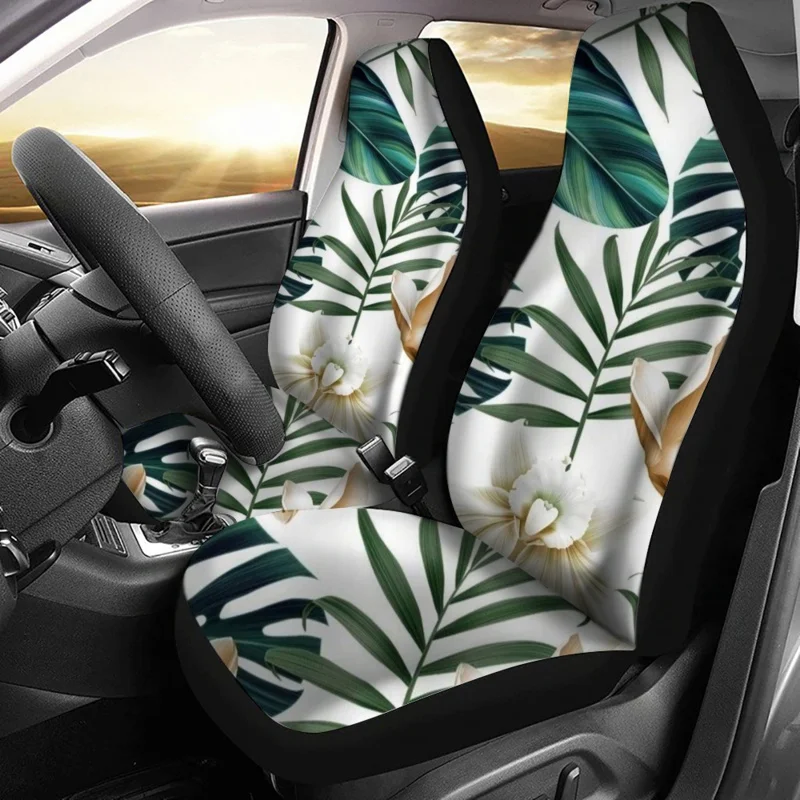 

Leaf Plant Pattern Fits Most Car Interior Accessories Set of 2 Universal Front Seat Cover