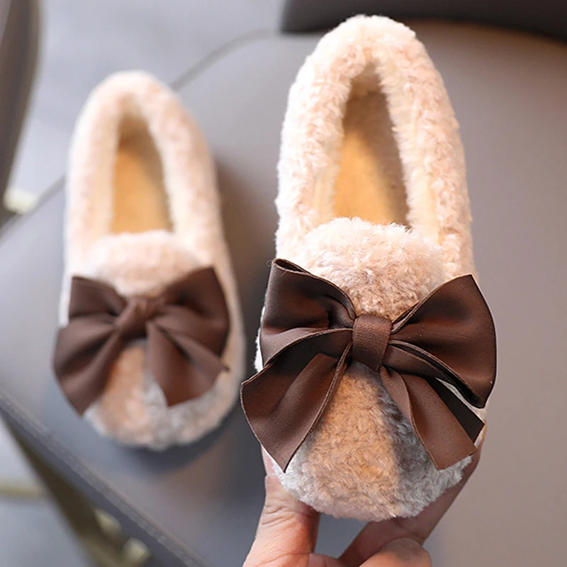 

Осенне-зимняя теплая обувь на плоской подошве из флиса для девочек, детская удобная домашняя хлопковая обувь с мехом