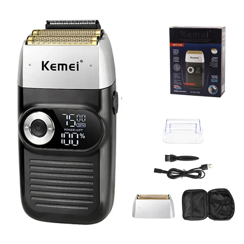 Kemei KM- Men's Electric Shaver Professional Hair Clipper LCD Display Beard Trimmer Hair Trimmer Machine USB Shaver Male