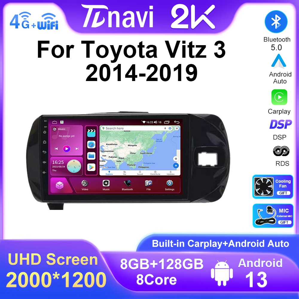 

9 ''Android 13 для Toyota Vitz 3 XP130 2014 2015 2016 2017 2018 2019 автомобильное радио, видеоплеер, Авторадио, мультимедийная навигация, GPS