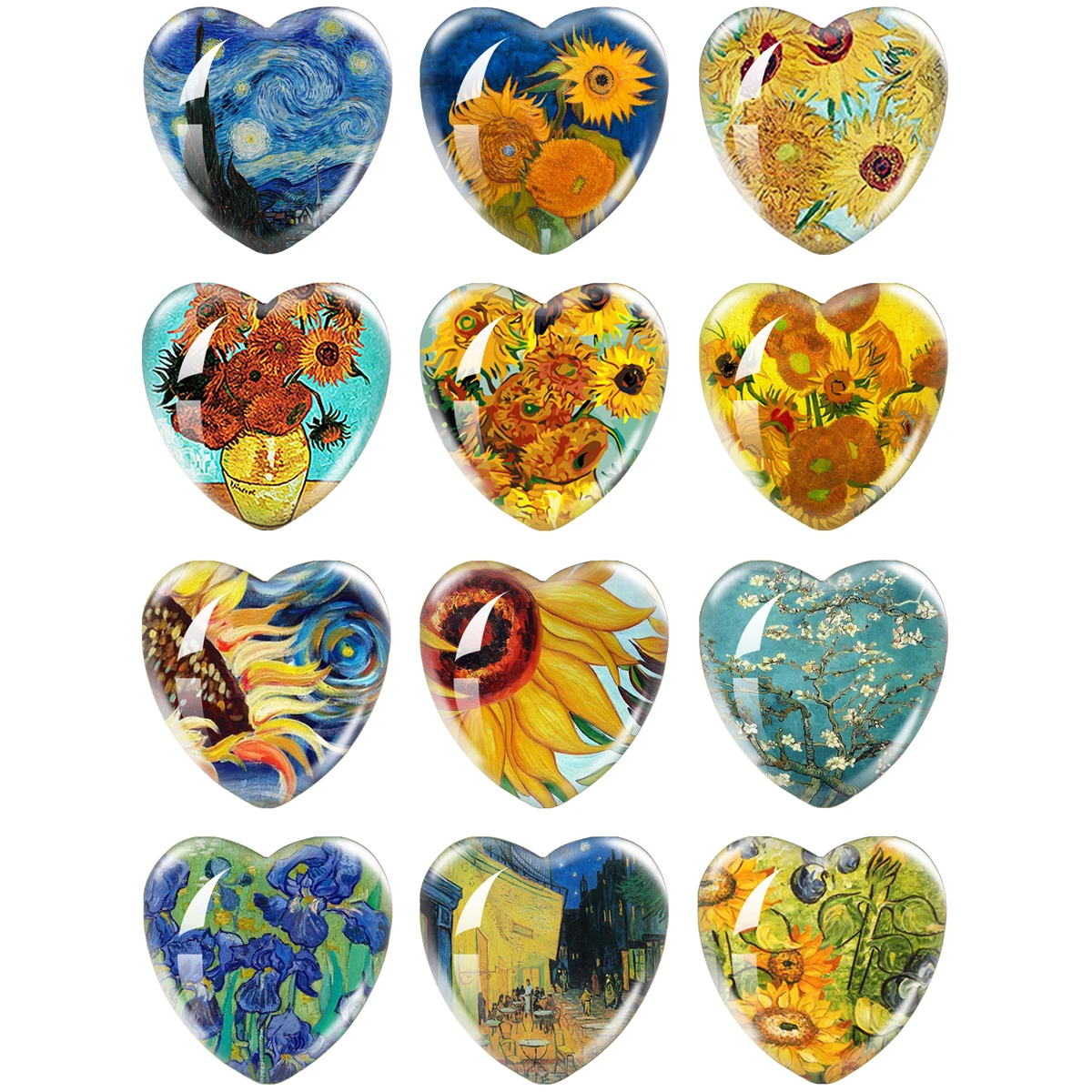 12 Pz/Set Van Gogh Starry Sky Paintings 16Mm-40Mm Heart Photo Glass Cabochon Demo Flat Back Making Risultati