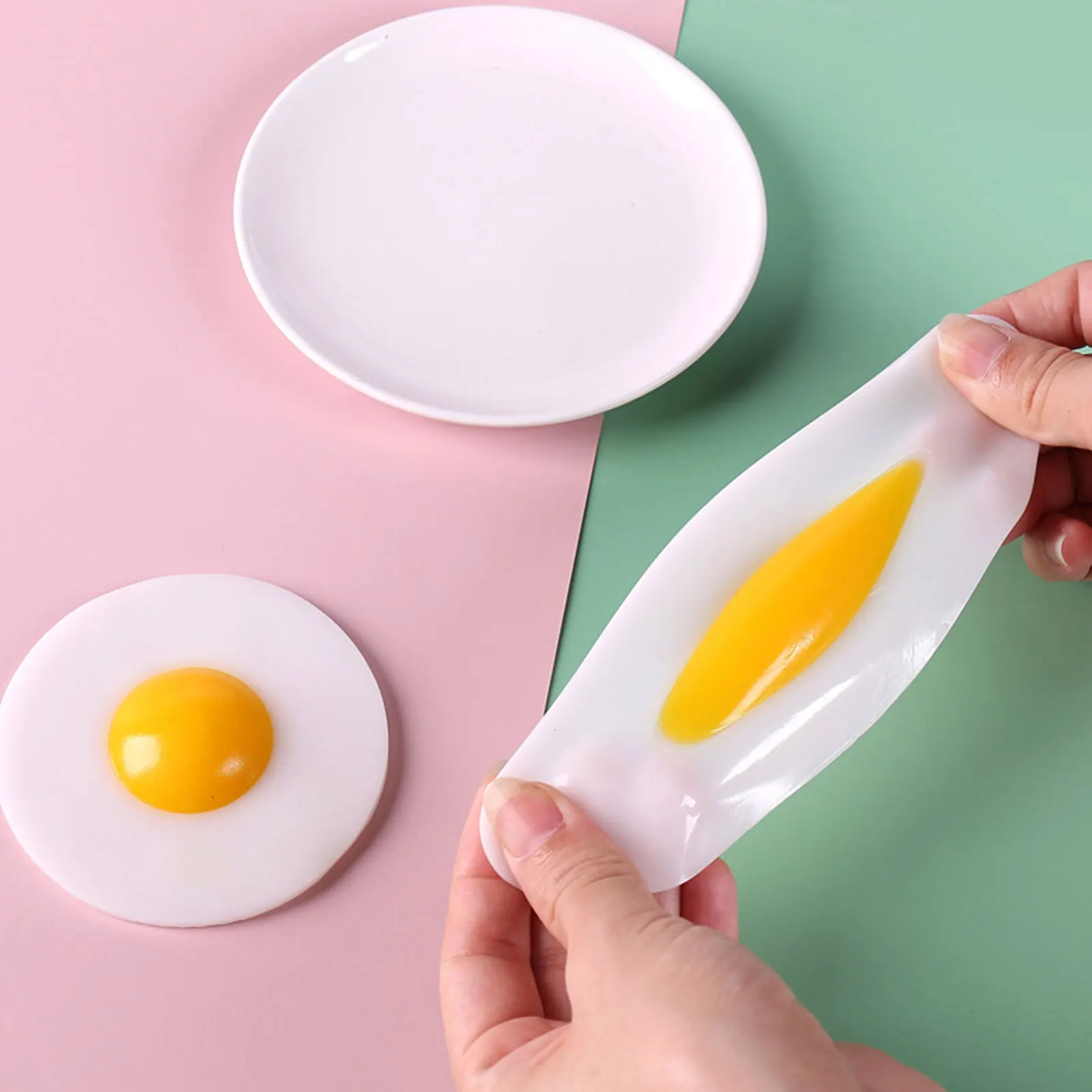 New Sticky TPR Rubber Eggs Squeeze Kitchen Food Toy Pretend Play Cooking Fried Egg Omelette Gags Joke Kids Relieve Stress Toys 2