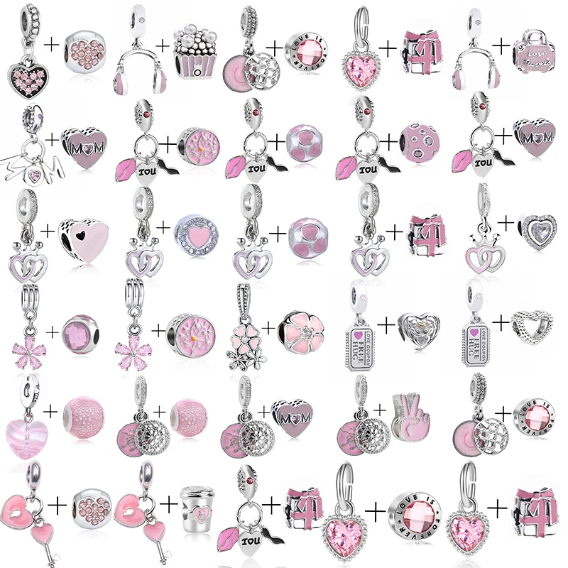 2 шт./лот серебряные бусины серии Love Heart подходят для самодельных брендовых