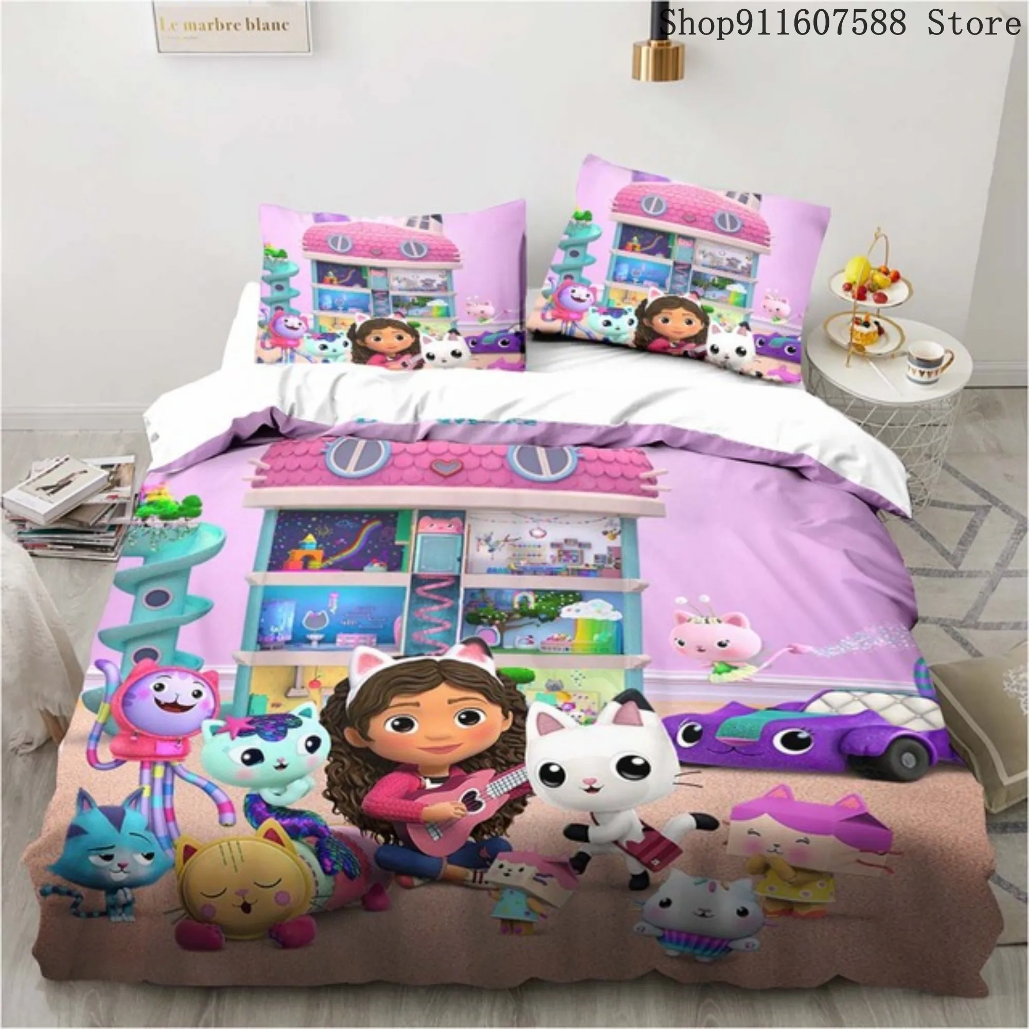 Gabby’s Dollhouse Bedding Set Kawaii Bed Linen Set Single Double Size Home Decor For Girls Kids Cartoon Cute Cat Duvet Cover Set Gabby’s Dollhouse Bedding Set Kawaii Bed Linen Set Single Double Size Home Decor For Girls Kids Cartoon Cute Cat Duvet Cover Set