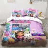 Gabby's Dollhouse Bedding Set Kawaii Bed Linen Set Single Double Size Home Decor For Girls Kids Cartoon Cute Cat Duvet Cover Set 1