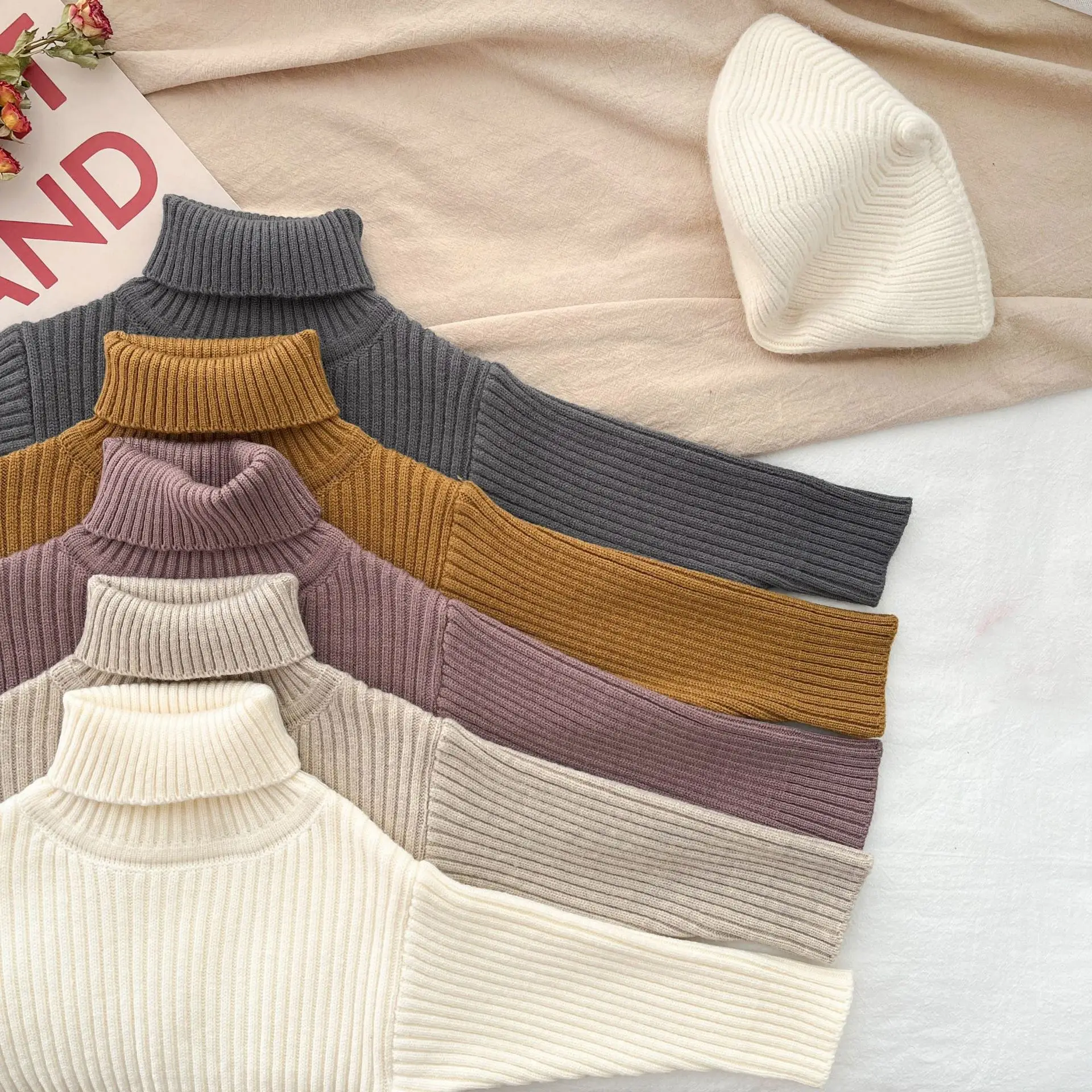 Autumn Winter Baby High Collar Knitted Sweater Girls Thick Warm Thick Knit Bottom Shirt Boys Versatile Tops Baby Girls Clothes