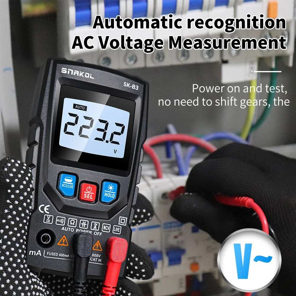 Smart Multimeter Professional Digital AC/DC Voltage Tester Continuity Ohm NCV Ammeter Detector Tool Snakol SK-B3